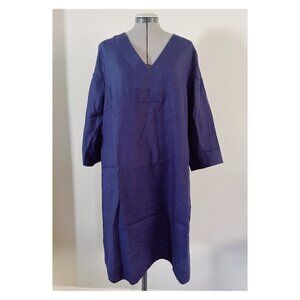 Soft Surroundings Sz M Navy Blue Linen Kaftan Midi Dress